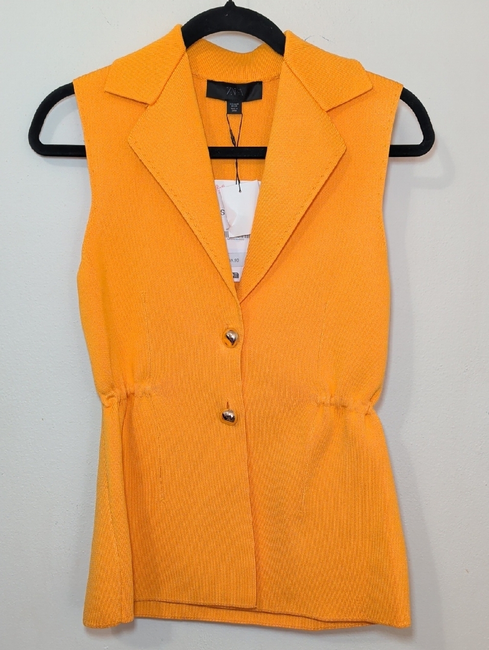 Zara Ruffled Waist Sleeveless Sweater Orange Gold Buttons NEW Women's Size S